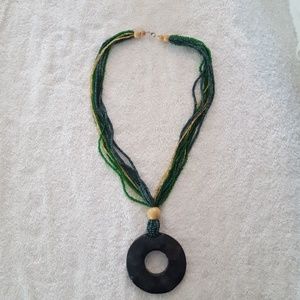 Blue/Green Doughnut‎ Beaded Necklace - (N2)